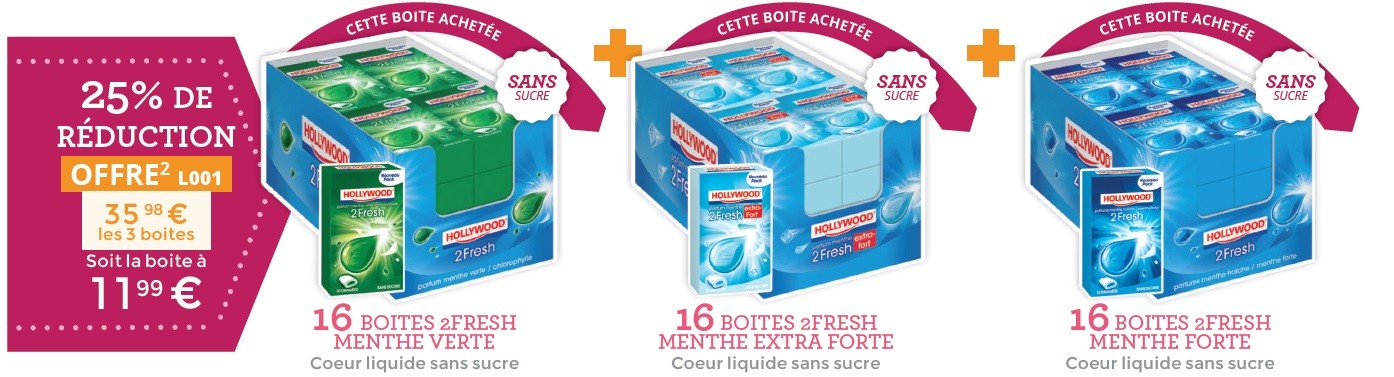 HOLLYWOOD 2FRESH, Menthe verte, extra forte et forte