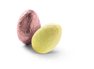 Oeufs de paques au chocolat Blanc fourrés au praliné sachet de 400 gr