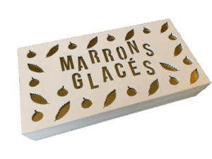 Boite de marrons glacées entiers sous papier or