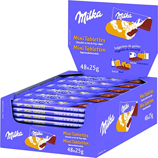 Boite de 48 barres de 25gr de Milka chocolat au lait