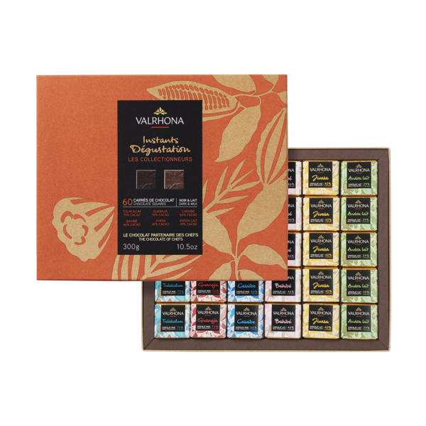 Coffret Les Collectionneurs 60 carrés chocolat noir 300g Valrhona