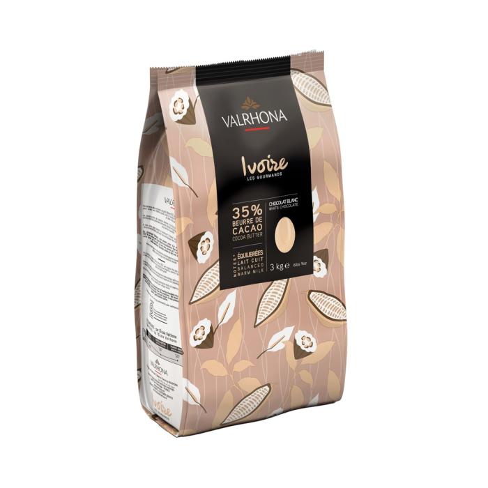 Chocolat blanc Ivoire 35% - fèves 3 kg Valrhona