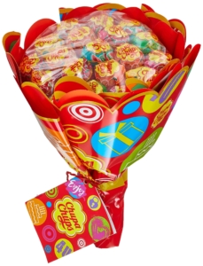 Bouquet de 20 sucettes Chupa Chups, saveurs variées pour tous les gourmands.