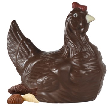 Moulage de poule au chocolat noir  garnie de fritures 325g 16.5cm de hauteur Guisabel