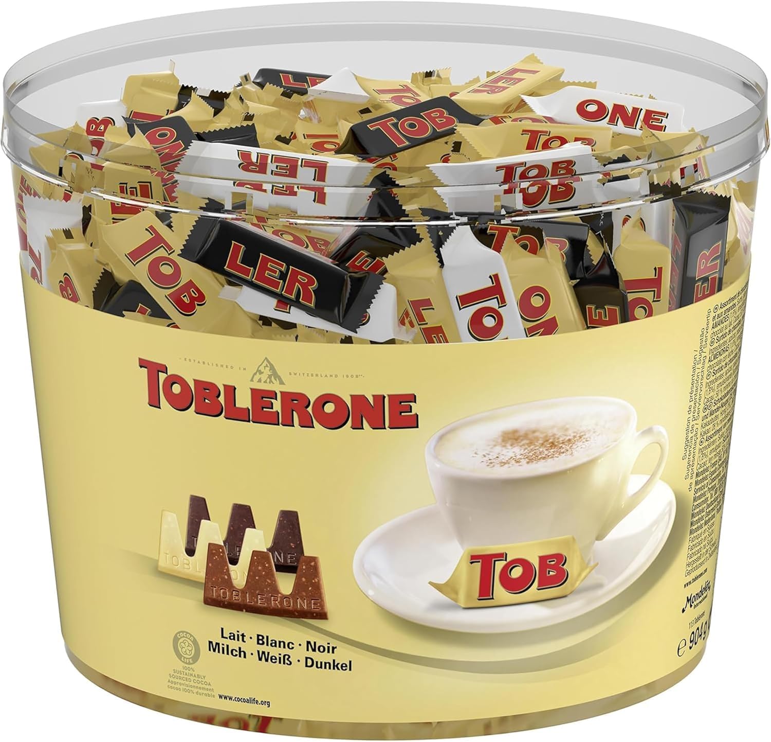 Toblerone - Assortiment de 3 Variétés de Mini Toblerone : Chocolat au Lait, Chocolat Noir et Chocolat Blanc - Tubo de 113 mini barres (904 g)