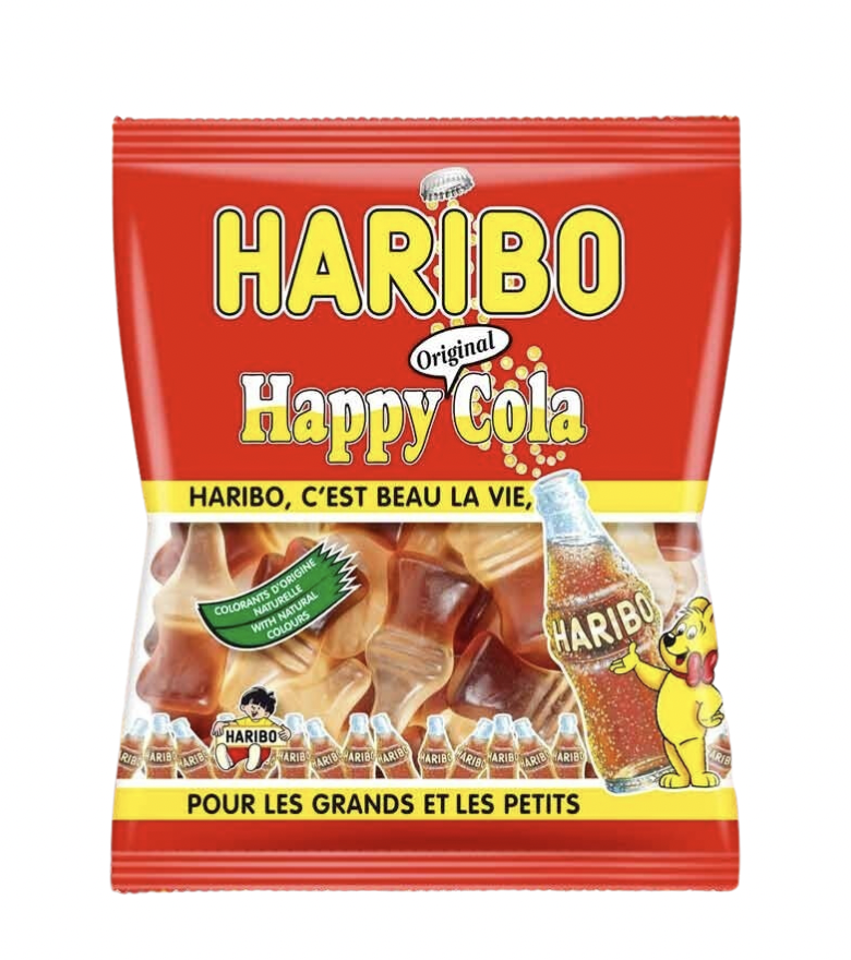 Carton de 30 sachets Happy Cola 120gr Haribo