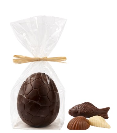 Œuf Chocolat Noir Garni de Fritures 3 Chocolats 12 cm 160g – Guisabel