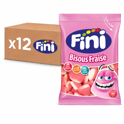 Carton de 12 sachets 90g Bisous Fraise Sucrés Halal Fini
