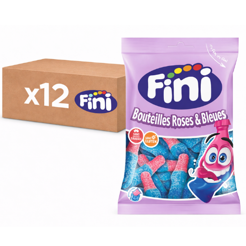 Cartons de 12 sachets 90g Bouteilles Rose et Bleue Fizz Halal Fini