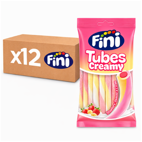 Carton de 12 sachets de 80gr Bonbons Tubes Creamy Fraise Banane Halal Fini