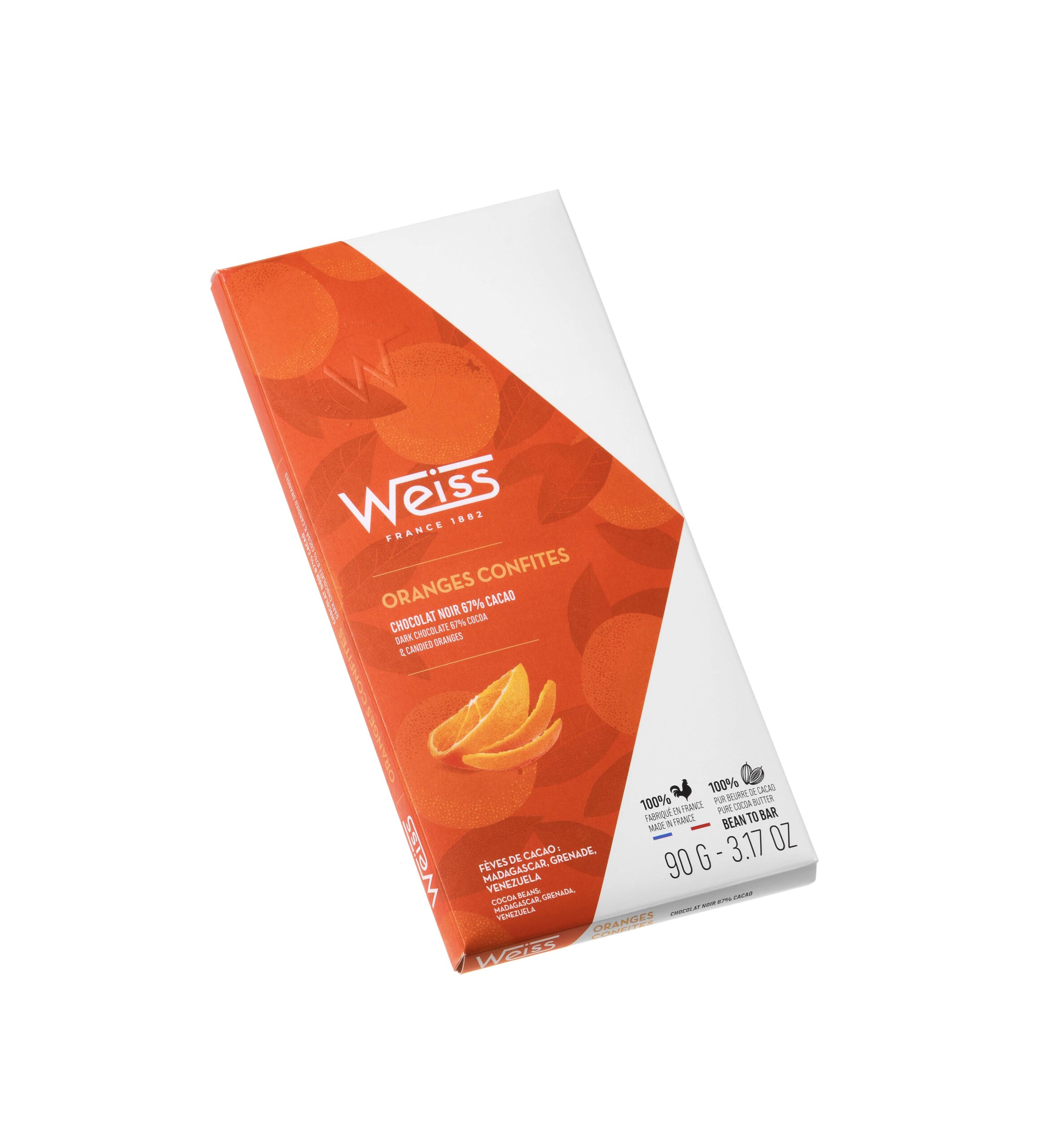 Tablette de chocolat noir Orange 67% – 90g Weiss