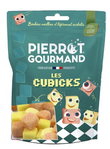 Sachet Cubicks Pierrot Gourmand 100g, douceurs sucrées à savourer à tout moment.