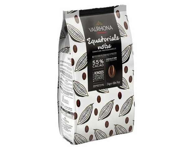 Valrhona Équatoriale Noire 55% – Sac de 3 kg – Chocolat de Couverture Noir en Fèves