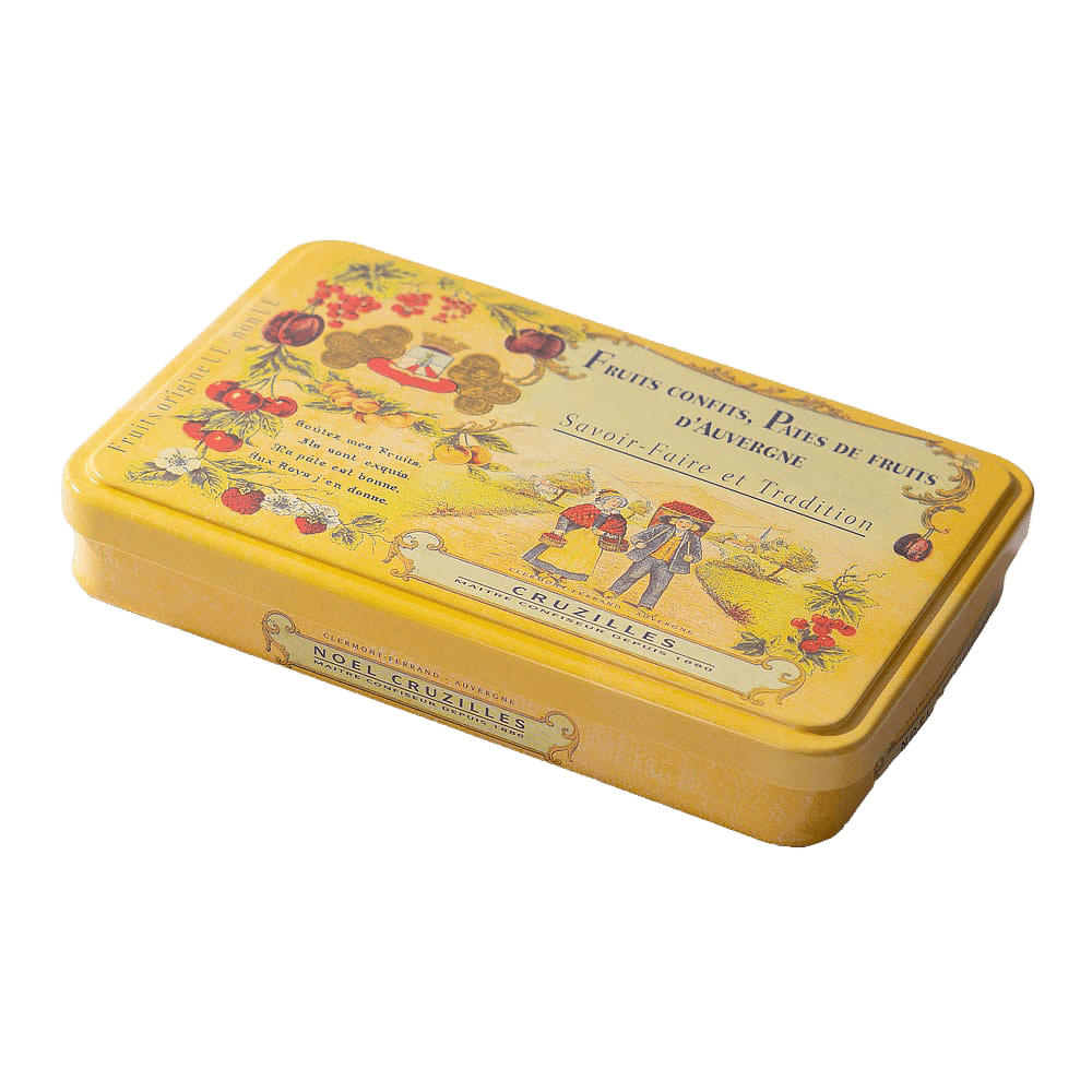 Boîte Métal Jaune Pâtes de Fruits Pavés Classiques 220g