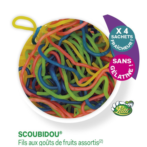 LUTTI SCOUBIDOU  lisses, 4 sachets de 100g = 400g
