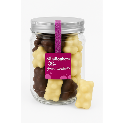 Oursons guimauve au chocolat au lait et blanc, boîte de 350 g