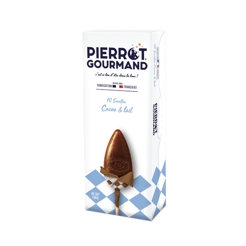 Étui de 10 sucettes saveur cacao et lait 130gr Pierrot Gourmand