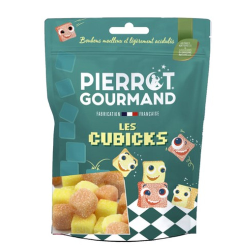 Sachet Cubicks Pierrot Gourmand 100g, douceurs sucrées à savourer à tout moment.