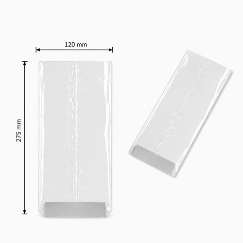 Boite de 100 sacs transparents, fond rigide,  dimensions :120 x 275