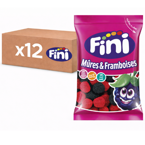 Carton de 12 sachets 90 g Bonbons mûres & framboises Halal Fini