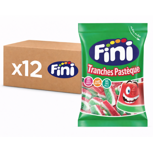 Carton de 12 sachets Bonbons Tranches Pastèque Fizz Halal Fini 90 g