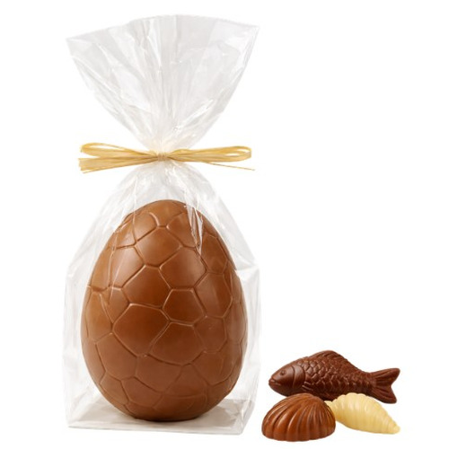 Œuf chocolat au lait garni de fritures 3 chocolats 14 cm 295 g Guisabel