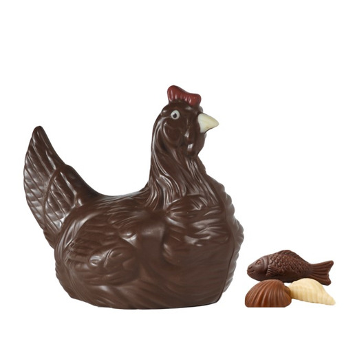 Moulage de poule au chocolat noir garnie de fritures 200g Guisabel