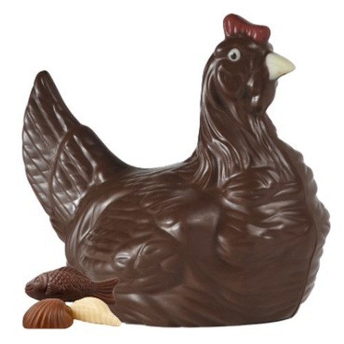 Moulage de poule au chocolat noir  garnie de fritures 325g 16.5cm de hauteur Guisabel