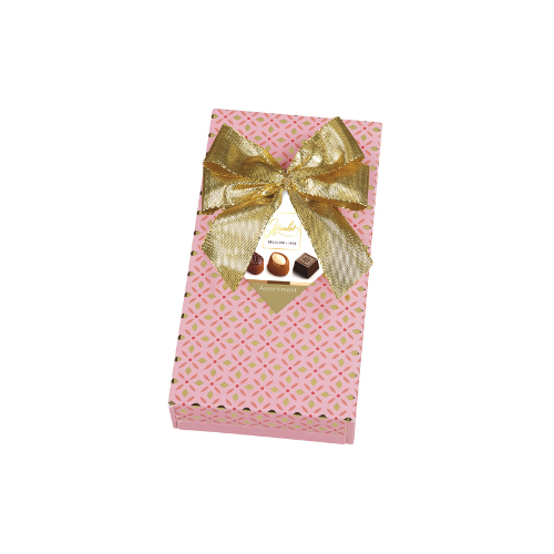 Boîte cadeau rose Hamlet avec nœud – Assortiment de chocolats belges 125 g