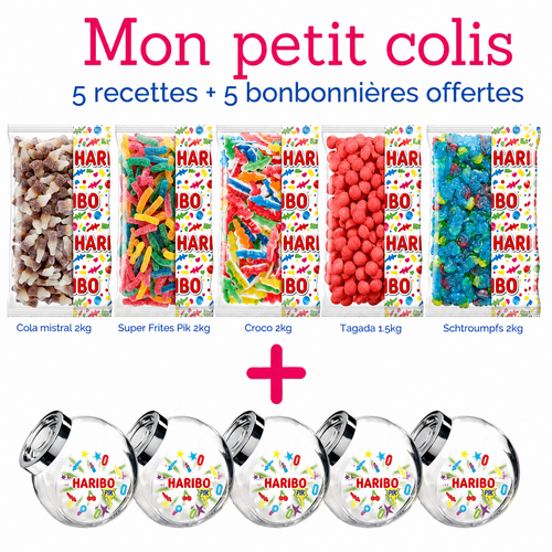 Petit colis Haribo avec 5 bonbonnières offertes