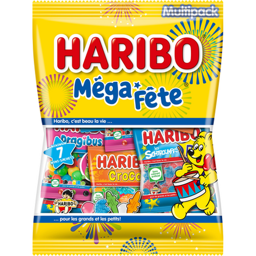 Haribo Méga Fêtes 320g – sachet assortiment bonbons Pik acidulés colorés