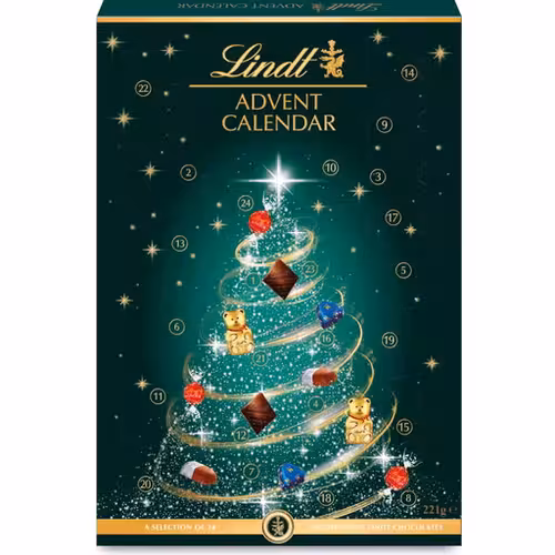 Calendrier de l'Avent Lindt Assortiment de chocolats au lait, noirs et blancs 221 g