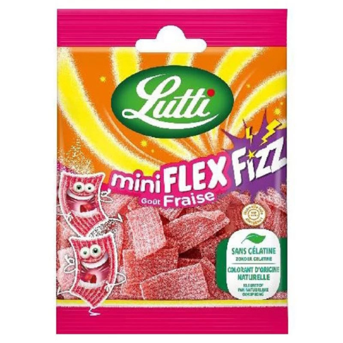 Mini Flex Fizz Fraiz Lutti – Bonbons acidulés goût fraise – Sachet 90 g