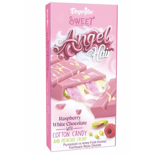 Tablette Angel Hair - Chocolat blanc au goût de framboise barbe à papa et crème de pistache 170g
