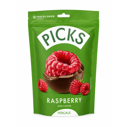 Picks Framboise Enrobée de Chocolat 90g – Lot de 12 Sachets