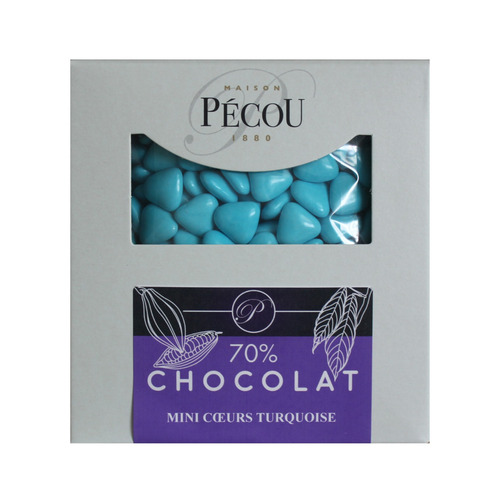 Mini cœurs au chocolat 70% turquoise 1kg Pécou