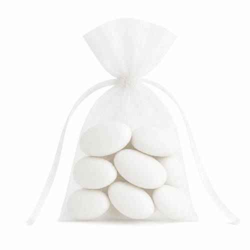 Carton de 20 sacs organdi blancs garnis de 8 dragées catalanes Maison Pécou