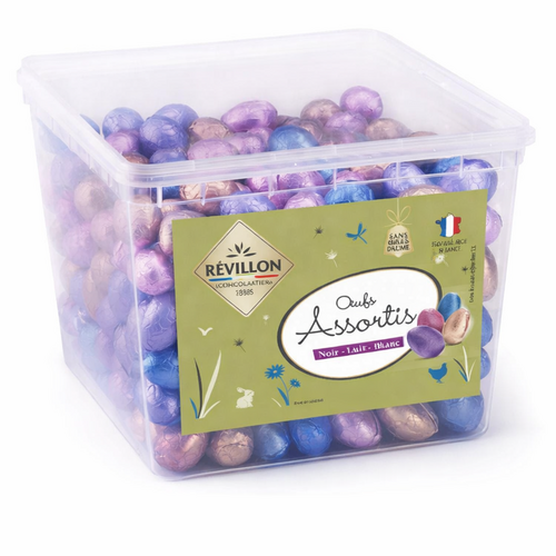 Boîte d'Œufs en Chocolat Assortis Révillon – Noir, Lait, Blanc – 2kg (≈255 pièces)