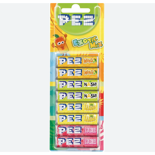 PEZ – Boîte de 12 Blisters de 8 Recharges Bonbons Goût Exotic Mix