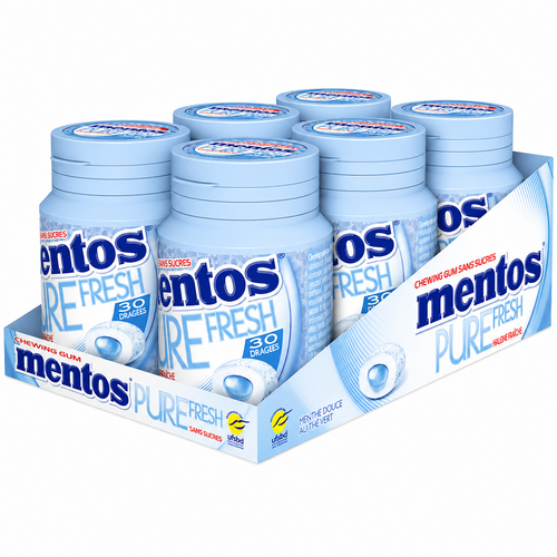 MENTOS GUM PURE FRESH Menthe douce – Lot de 6 bouteilles de 30 dragées