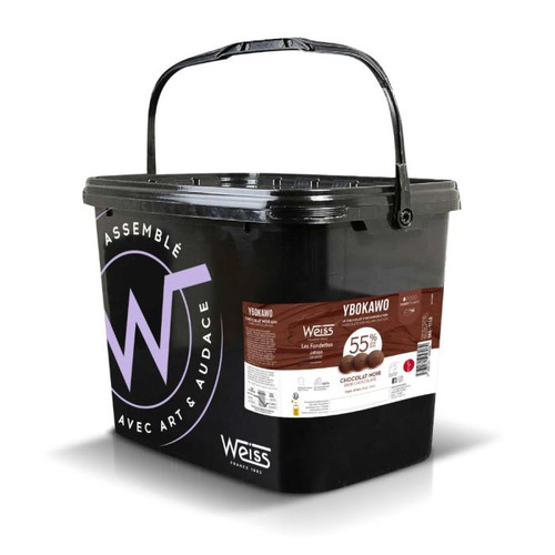 Fondette Ybokawo 55% de chocolat Weiss, 5kg, idéal pour pâtisserie et desserts gourmands.